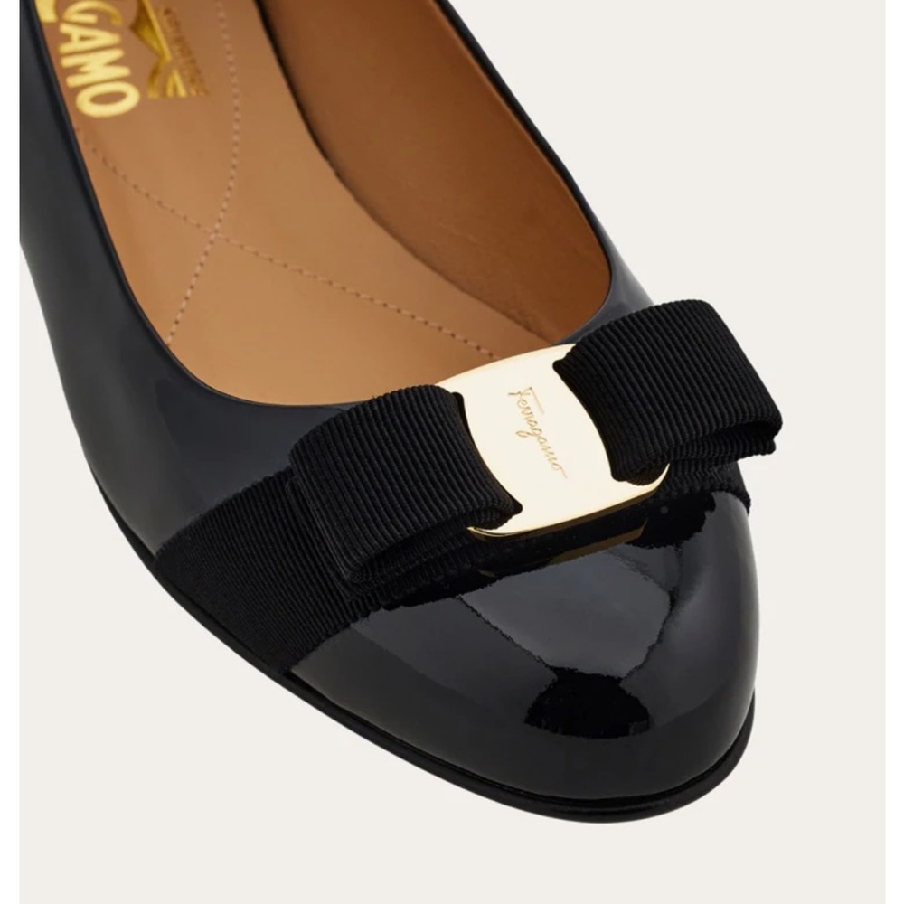 Varina Salvatore Ferragamo Black Patent Leather Flats